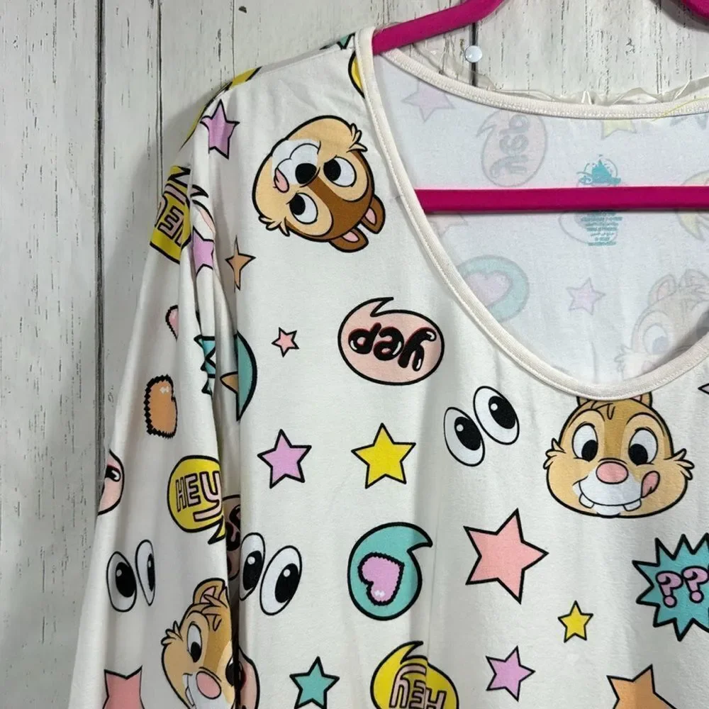 Disney Chip And Dale Graphic Organic Cotton Blend Long Sleeve Pastel Pajama Top